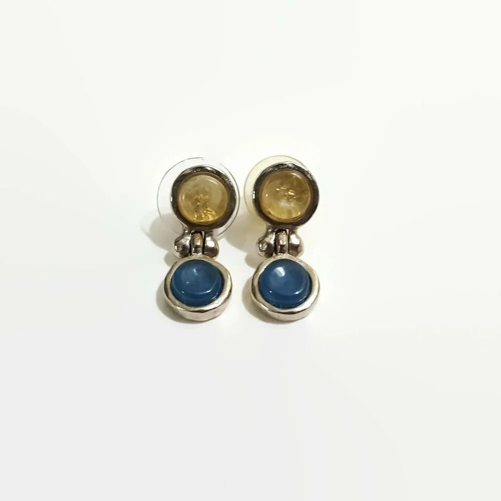 Verducci Silver Tone Yellow & Blue Cabochon Earrings